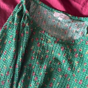 LOFT Vibrant Green Floral Blouse